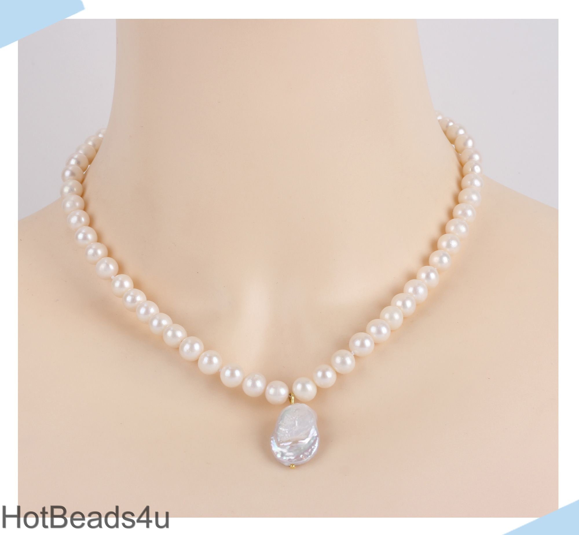 ネックレス・ペンダント AMBIENT 8mm PEARL NECKLACE 7-8mm White Pearls Necklace, 16-18x22-24mm Drop Pearl