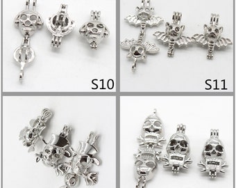 5pcs--Gmestone Cage Pendant Charms,Cage Pendants For 6-8mm Round Beads,Silver Pearl Cage Locket,Cage Mounting,Jewelry Supplies-5pcs