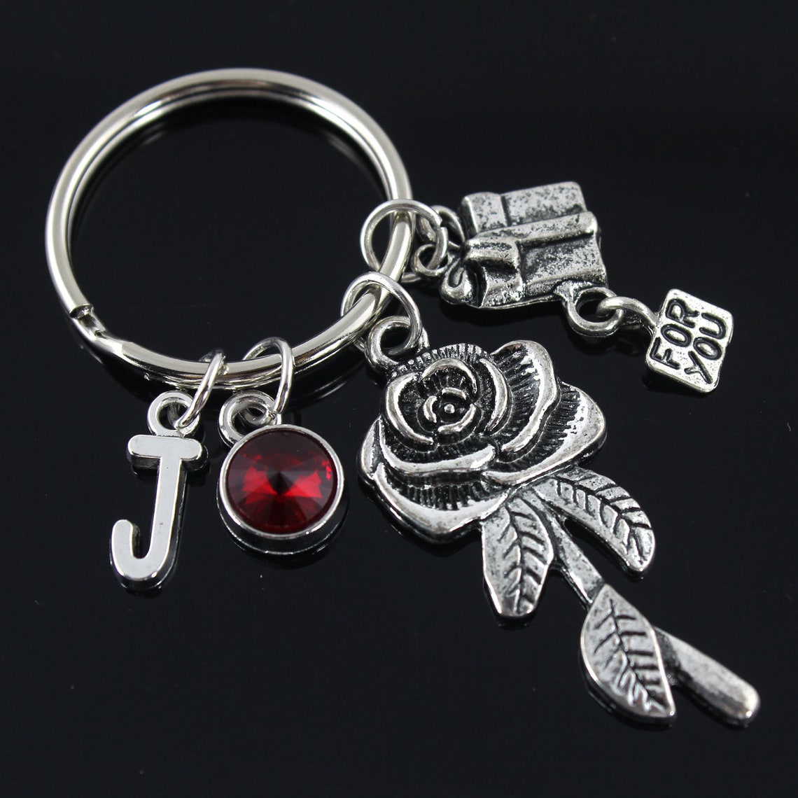 Rose Keychainflower Keychain Personalized Keychaingift Box Etsy