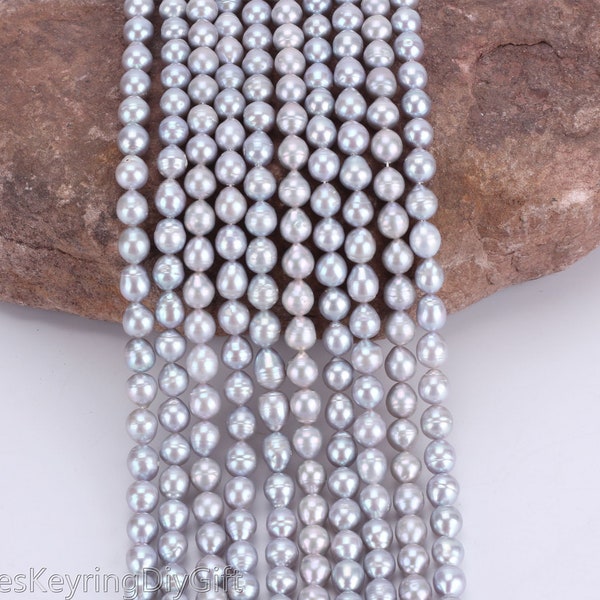 7-8mm Potato Shape Pearls, Lustrous Silver Freshwater Pearl Round beads, Pearl Beads for Jewelry making, DIY Jewelry, Wholesale Beads--AK001