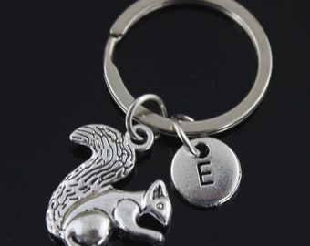 Squirrel Keyring, Hand Stamped Keyring, Initial Keychain, Squirrel Keychain, Squirrel Gifts, Charm Keyring, Personalised, Animal Gift