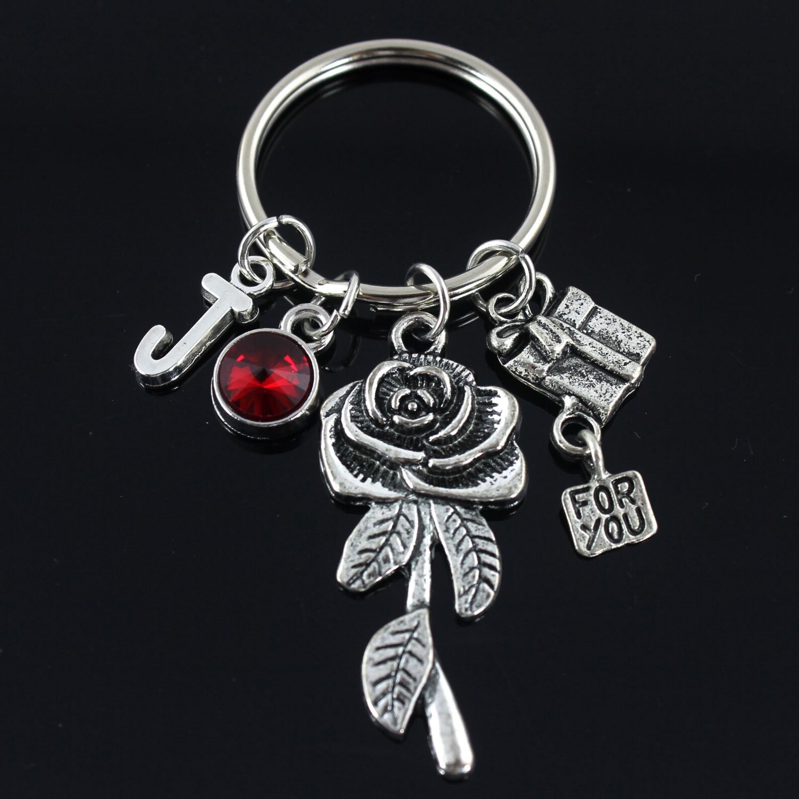 Rose Keychainflower Keychain Personalized Keychaingift Box Etsy