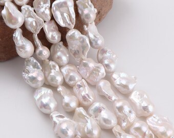 18-20x20-23 mm Perles baroques blanches naturelles brillantes de bonne qualité, Perles d'eau douce naturelles, Perles en vrac, Bijoux de mariage-16 pouces--YHZ002-11