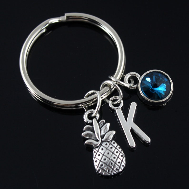 Pineapple Keychain Initial Keychain Holiday Charm Pineapple Etsy