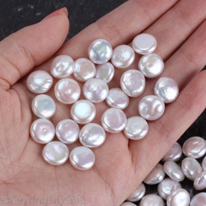 Natural Freshwater Pearl Beads, Round Coin Pearls, DIY Jewelry Making