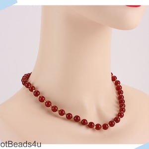8mm Red Agate Necklace with Gold Spacer Beads