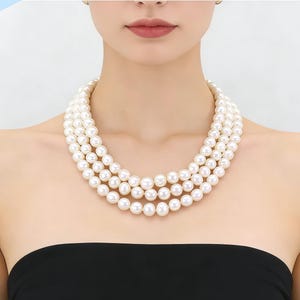 60" Freshwater Pearl Necklace: Three-Layer Potato Pearl Strand