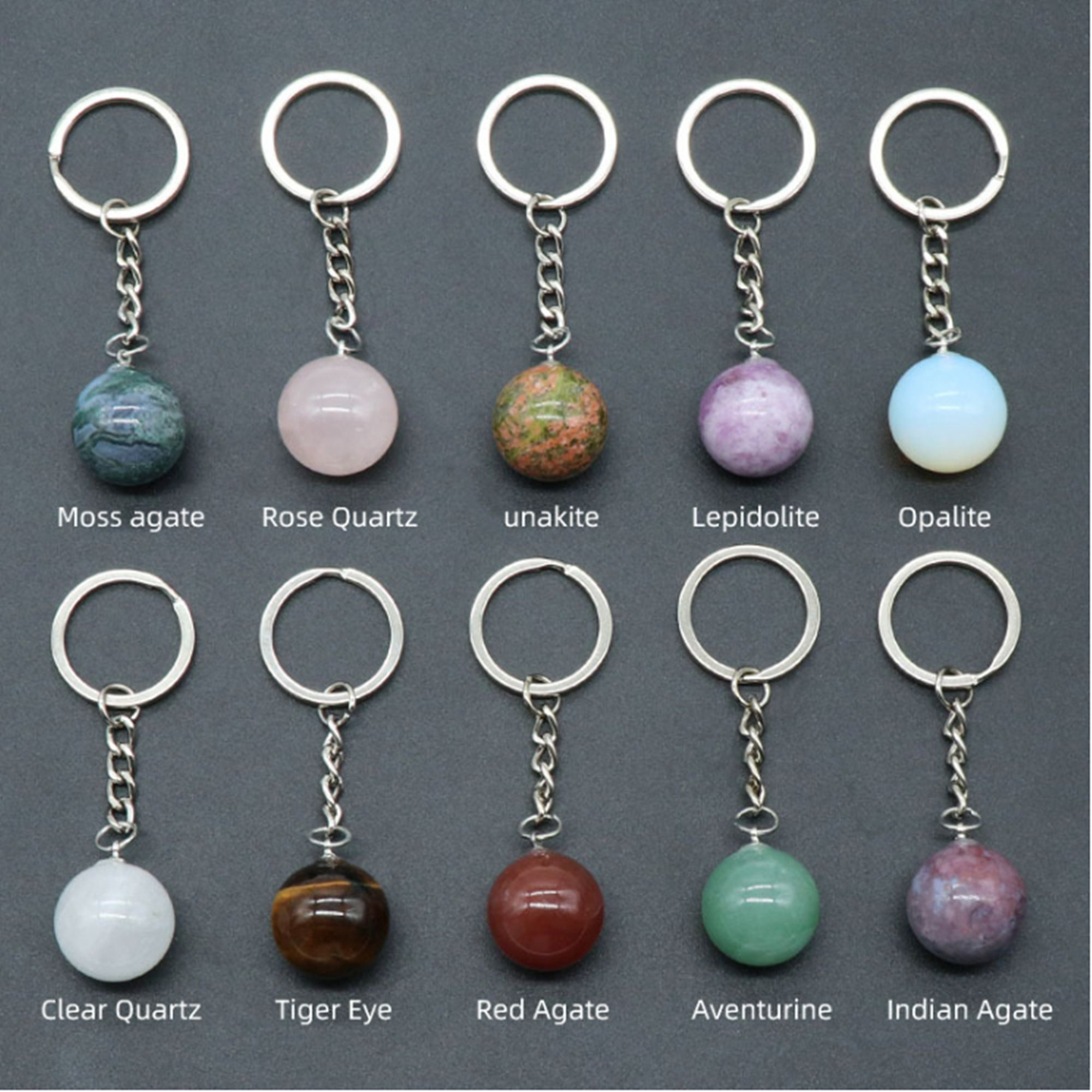 20mm Round Crystal Ball Keychain,gemstone Key Chain,silver Healing ...