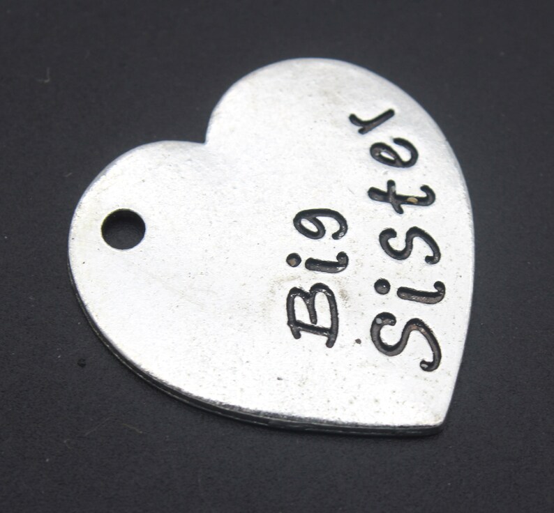 Heart Sister charm pendant,Big sister,Middle sister,Little sister charm,Family Charm,Silver word charm,Bulk charm--30x31mm-YF397-399 3pcs-