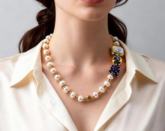 Natural white pearls with Rimmed pearls Necklace,Handmade Necklace,Gift for Her,New year gift