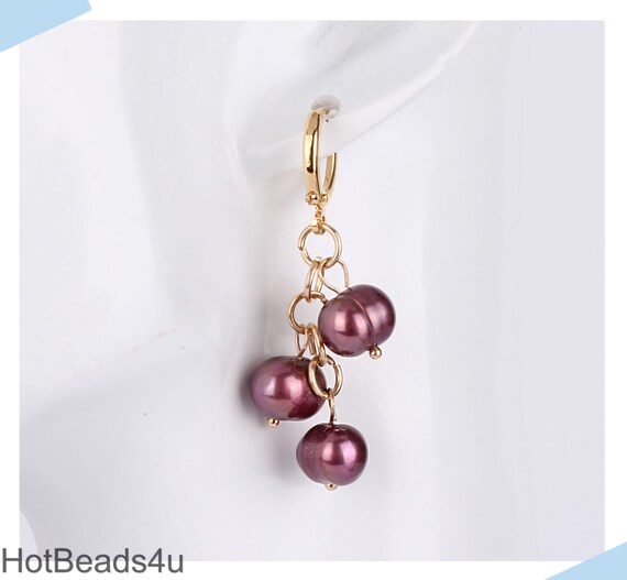 8-9mm White Pink Purple Natural Freshwater Pearl Dangle Silver Hook Earrings