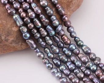 8-9×14-15mm Peacock Black Dazzling Pearls, Peanut Shaped Pearls,Loose Beads Strand,Wholesale Natural Freshwater Pearls,Jewelry Making--AG002