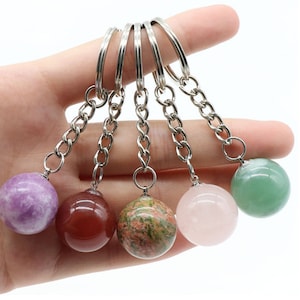 20mm Round Crystal Ball Keychain,Gemstone Key Chain,Silver Healing Crystal  Keychain,Bag Accessory,Keychain Charm,Gift For Her-YF2205