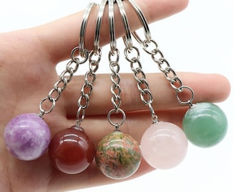 20mm Round Crystal Ball Keychain,Gemstone Key Chain,Silver Healing Crystal  Keychain,Bag Accessory,Keychain Charm,Gift For Her-YF2205