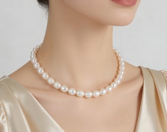 Minimalist Seed Pearl Necklace 6-7mm, Elegant Freshwater Choker, Graduation or Beach Gift for Her,Girlfriend Wife Mom