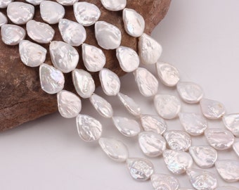 15x20mm White Teardrop Pearls, Genuine Freshwater Pearl Beads,Wedding Pearls Supplies, Loose Beads Strand for Jewelry Making-15inches-AL003