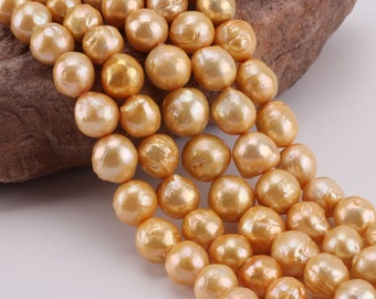 Champagne Gold Edison Pearl Strand: 12-15mm Near Round Freshwater Bridal Beads