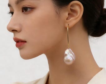 Baroque Pearl Earrings,Natural Freshwater Pearl Earrings,Irregular Pearls,S925 Sliver/Gold Earring Hook,Wedding Bride Earrings,Gift for Her