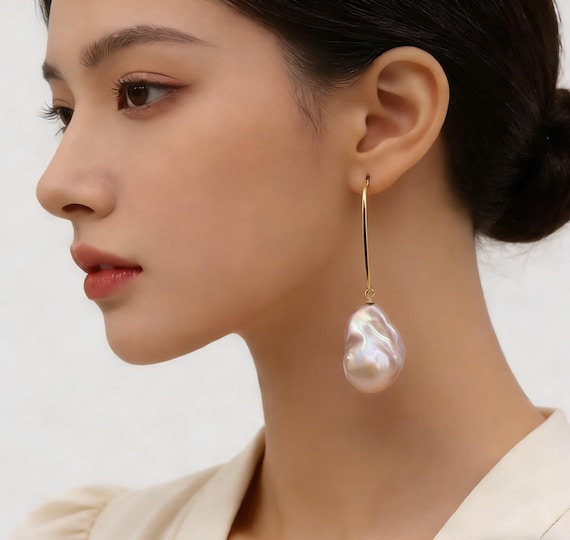 Baroque Pearl Earrings,Natural Freshwater Pearl Earrings,Irregular Pearls,S925 Sliver/Gold Earring Hook,Wedding Bride Earrings,Gift for Her