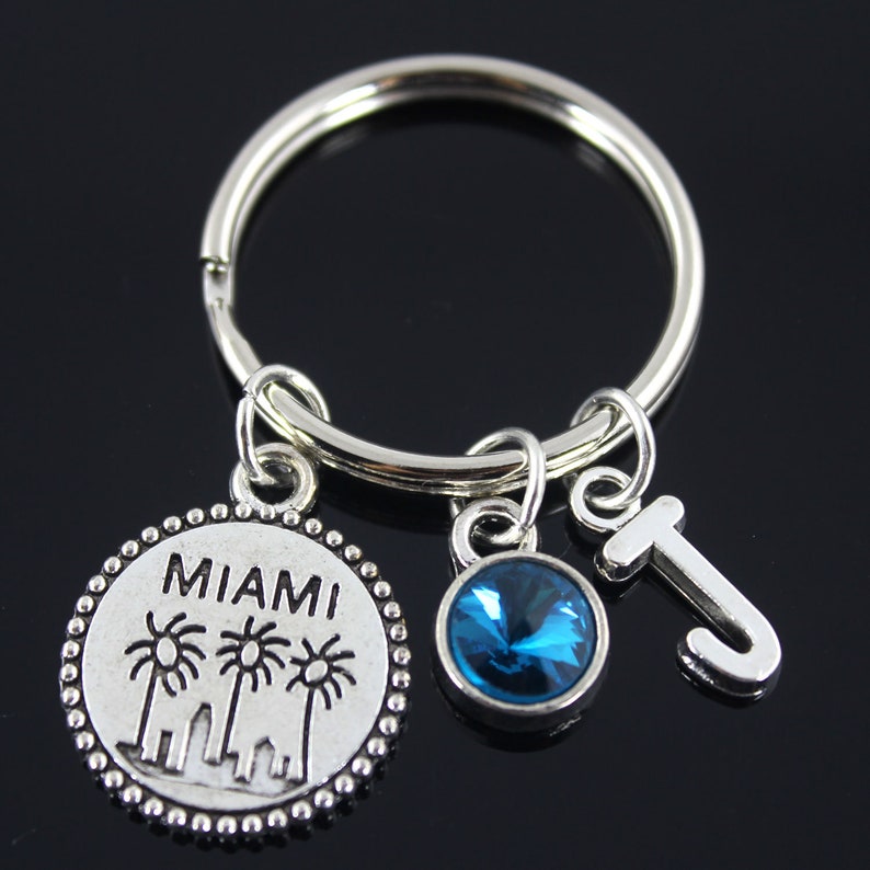 MIAMI Keychain with initialPalm Tree Keyring Palm Tree Etsy