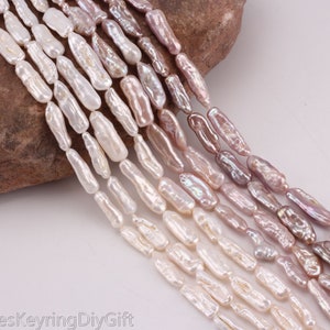6-8x20-25mm Brillantes Perlas de Palo Biwa Púrpura, Perlas Biwa Sueltas, Perlas Cultivadas de Agua Dulce Real, Wholesale-15inches-20pcs-PB006