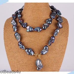 40 inches Peacock Black Baroque Pearl Necklace, Freshwater Pearl Necklace, Extremely Beautiful Pearl Pendant Necklace for Women, Pearl Gift