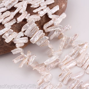 White Biwa Stick Pearls, White Irregularly Shaped Loose Beads, Genuine Natural Freshwater Pearls, Jewelry Supplies/8-9x20-25mm-68pcs--PB004