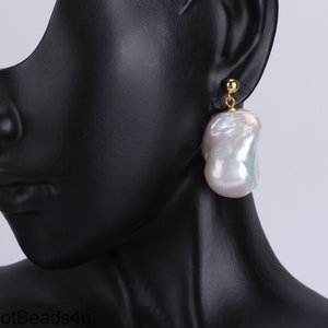 Baroque Pearl Stud Earrings: S925 Silver, Irregular White Pearl