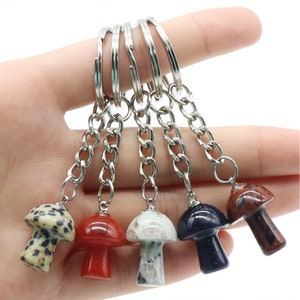 Mushroom Keychain Keychain,Gemstone Key Chain,Natural Stone Mushroom Silver Key Rings,Healing  Gemstone Keychain,Gift For Friend-YS006