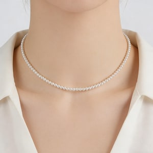 Handmade 3mm White Shell Pearl Necklace: Minimalist Bridal Jewelry