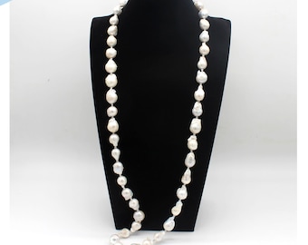 Highly Recommended! Large Baroque Pearl Necklace, White Jumbo Flameball Pearl Necklace,Big Fireball Pearl Necklace,Freshwater Pearl Necklace
