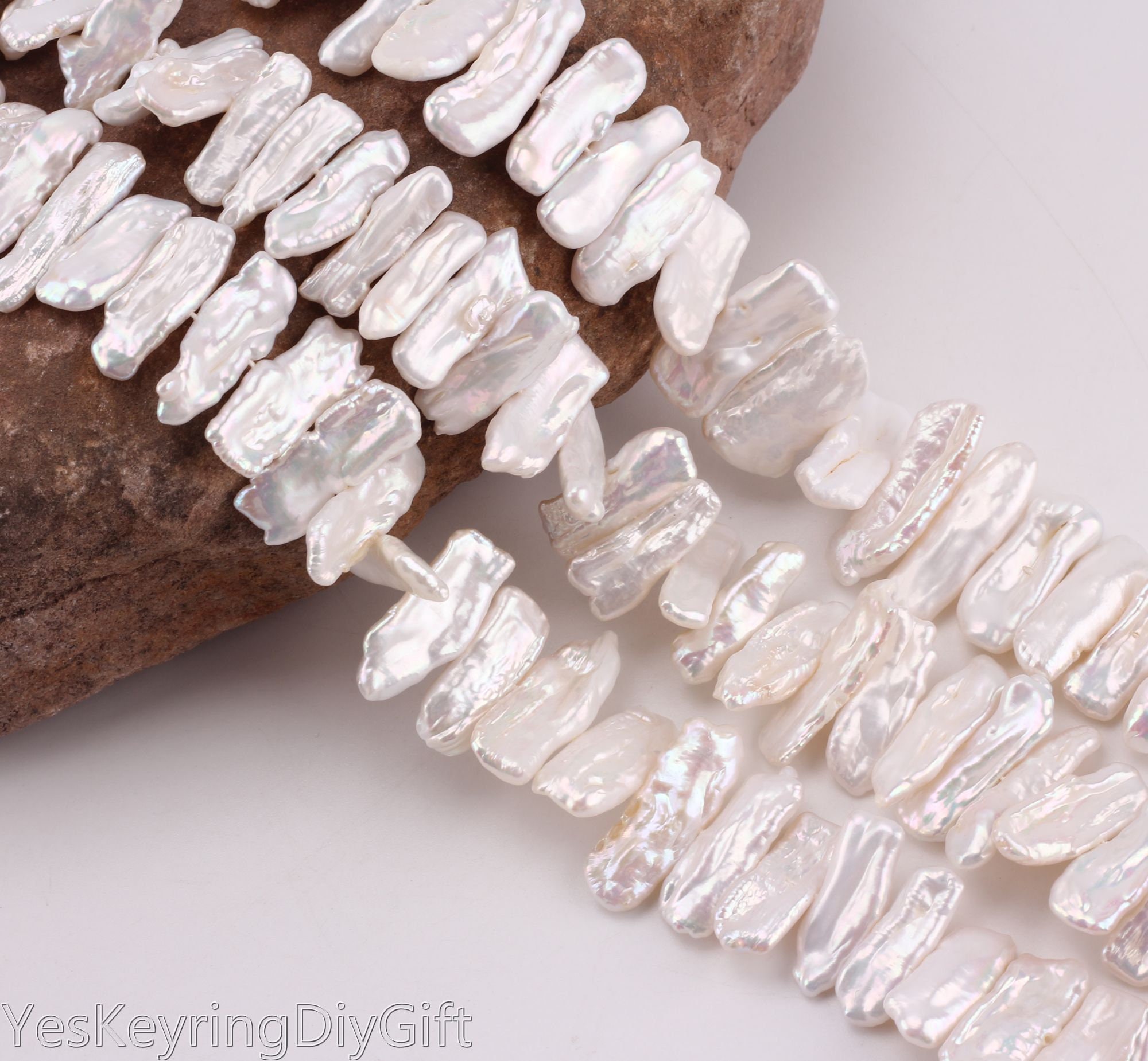 White Biwa Stick Pearls, Wholesale Loose Biwa Pearls, Genuine Natural Freshwater Pearls, Handmade Wedding Jewelry/8-10x20-27mm-52pcs--PB003