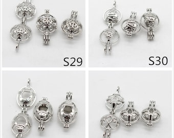 5pcs--Pearl Cage Pendant, Silver Openable Cage Pendant,Locket Cage pendants For 6-8mm Gemstone Beads,Bulk Charms Pendant