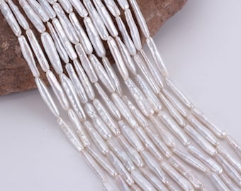 High luster Long White Biwa Stick Pearl Beads,Natural Genuine Loose Freshwater Pearl,wholesale beads,Wedding Pearl-15.5inches15pcs-PB006-9