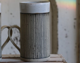 Ceramic mug, coffee mug, mug, handmade mug, Stoneware mug, pottery mug, tea mug, Stripes mug, B&w mug