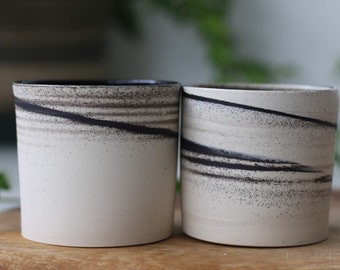 Black& white tumbler, marbeling ceramic tumbler , black and white clay cups