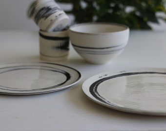 Stoneware  Black and White Plate