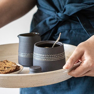 Minimalist Black Ceramic Sugar Jar and Creamer Set