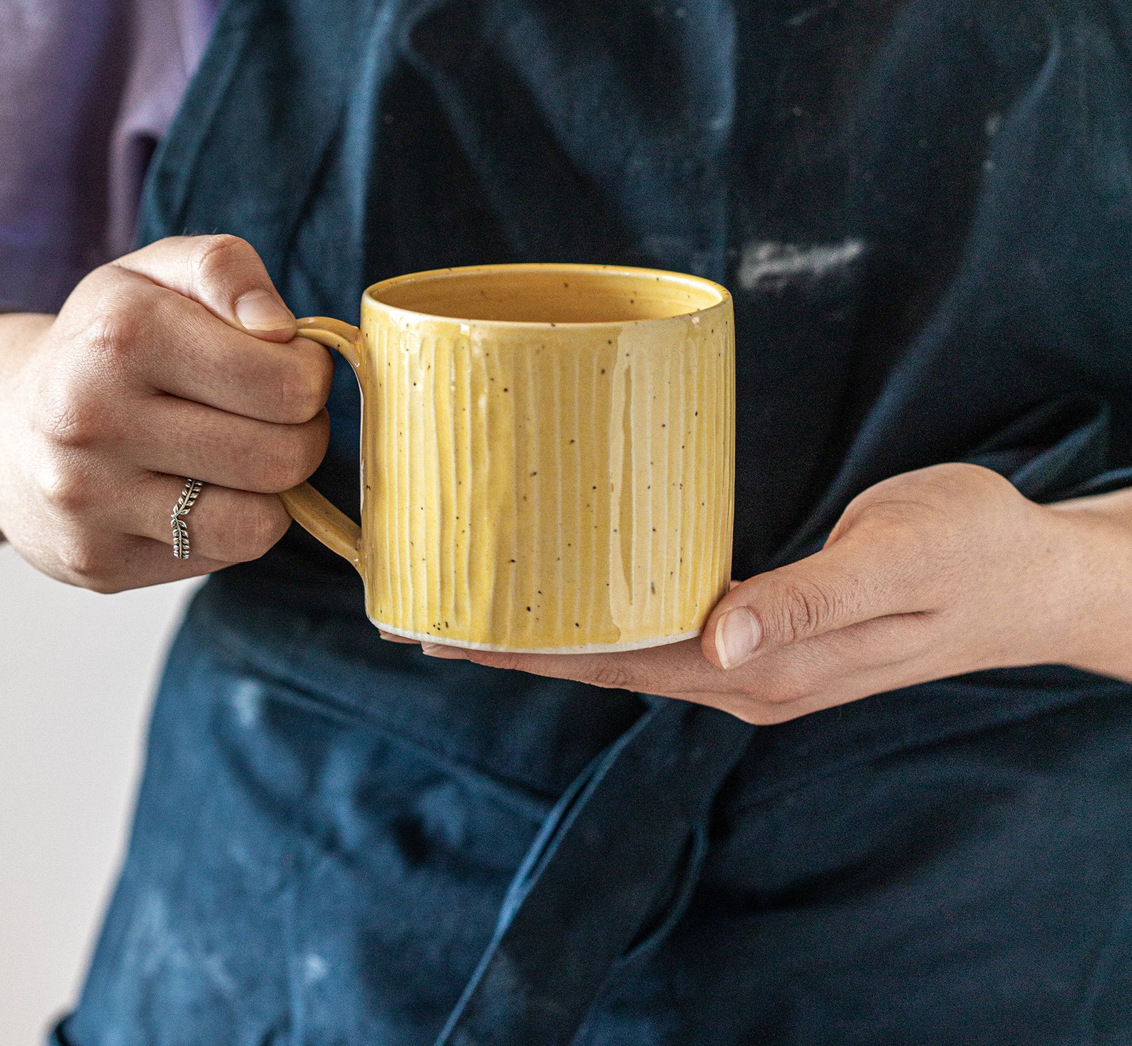 GalitCeramicStore Yellow glazed and carved ceramic mug