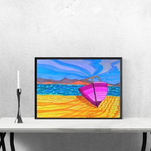 Awarded illustration &quot;Boat on the beach&quot; digital art print