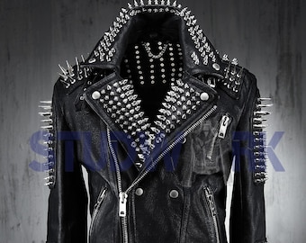 Studded Button Jacket Silver Spike Shoulders Jacket Spiked Collar Leather Jacket Men Steam Punk Spike Stud Work Spectators Studded Jacket Etsy