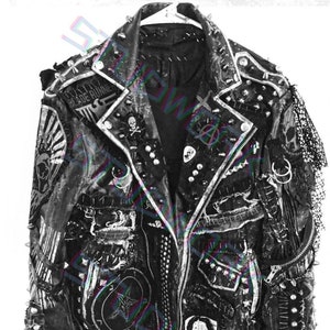 Steam punk Studded Jacket Patches Men Gothic Biker's Punk Fashion Cowhide Leather Handmade Brando