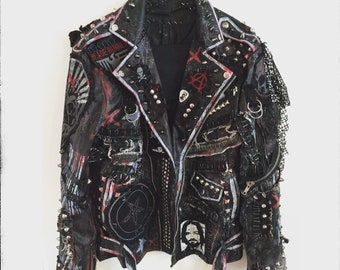 Men’s Gothic Biker Leather Jacket – Silver Studs & Spikes, Steampunk Lapel Collar Moto Fit, Custom Handmade Fashion