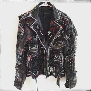 Bikers Spiked Patches Jacket, Steampunk Personalized Silver Studs Jacket, Motorcycle Handmade Lapel Collar Jacket, Men's Fashion Jacket,