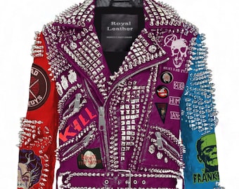 Chaqueta de cuero de la novia de Frankenstein, estilo motero punk rock con tachuelas.