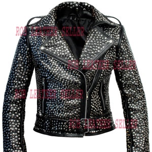 Moto Schwarz Brando Lederjacke mit Gürtel Silber Nieten Leder Brando Jacke Damen Lederjacke Damen Bikerjacke
