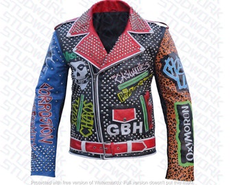 Handmade Punk Rock Studded Cowhide Leather Jacket, Patches, Heavy Metal