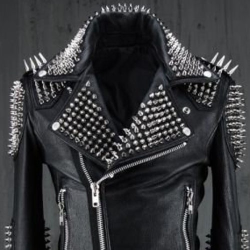 Studded Fashion Jacket Punk Men's Genuine Leather Silver - Etsy