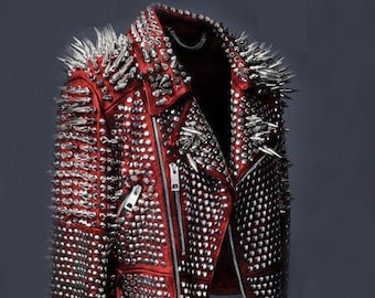 Steam Punk Leather Studded Mask Red and Black Unixes Silver Studded Leather Punk Face Mask Tree Spike