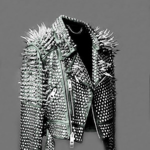 Women&#39;Spiked Punk Leather Jacket Rockers Style